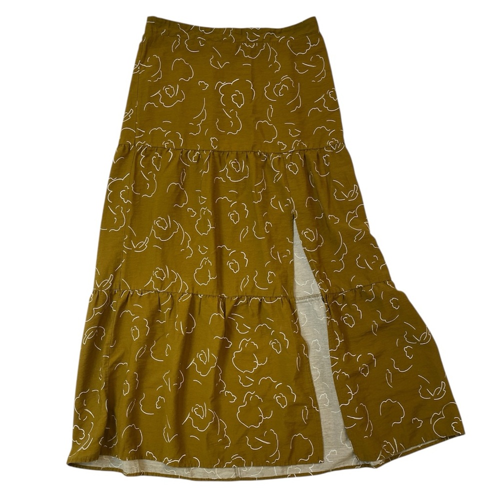 Nine West Olive Green Floral Maxi Boho Bohemian Hippie Skirt Medium